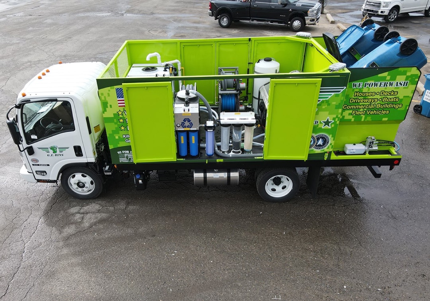 Enclosed tanks on a TBCD truck